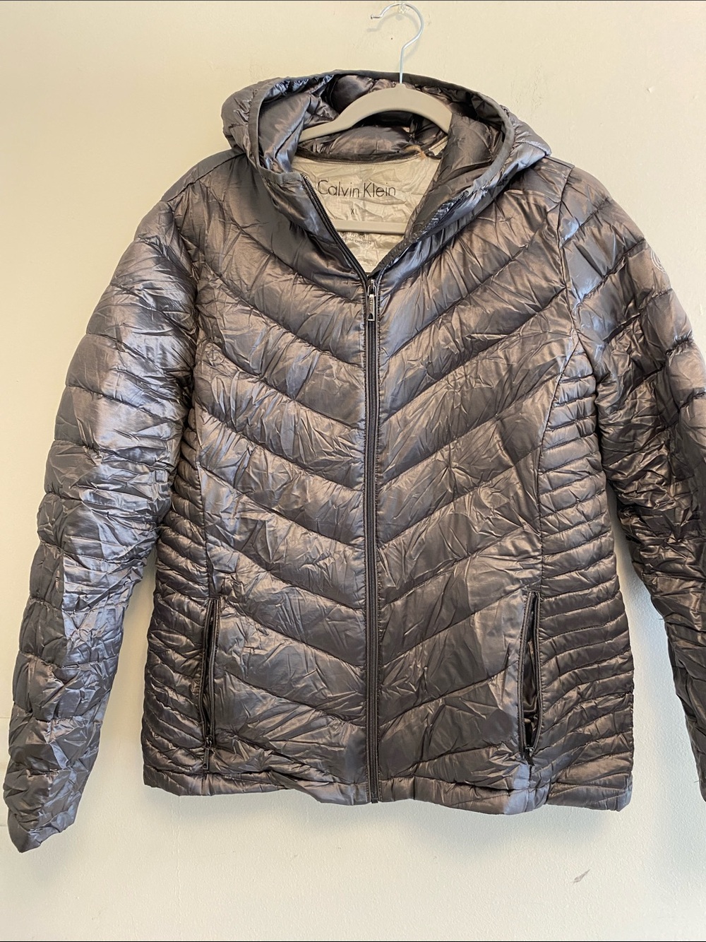 Calvin Klein Women's Hooded Packable Puffer Jacket - Charcoal Gray